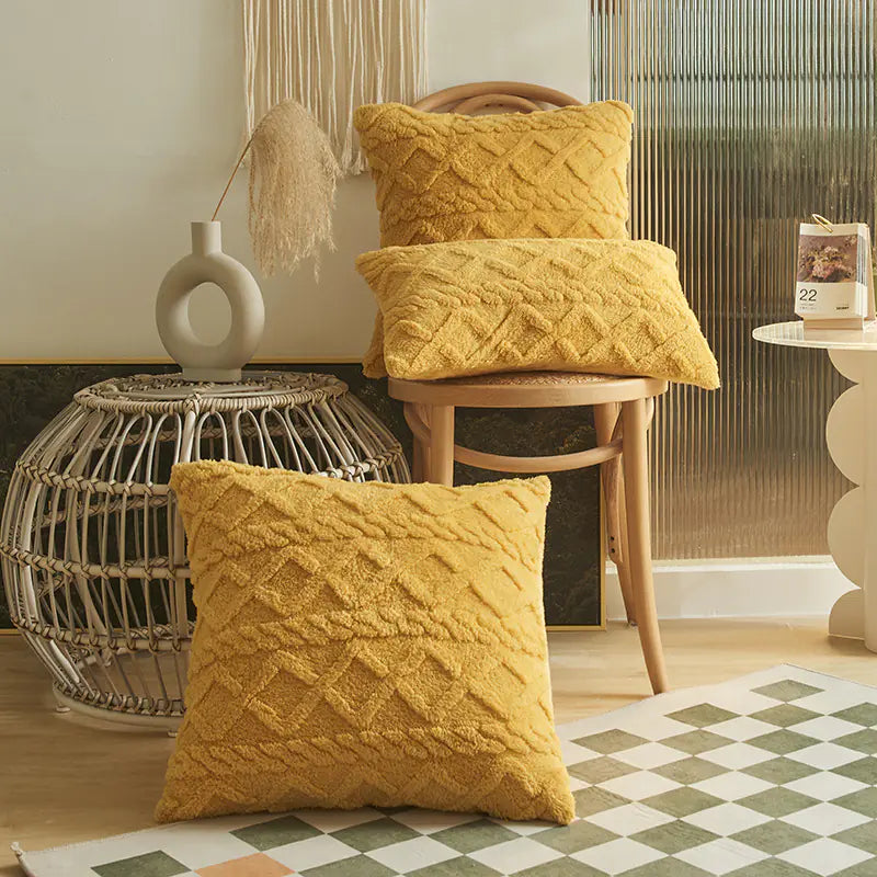 Jacquard Plush Geometric Throw Pillow Cover (Multi-Size) - DEHEERAN